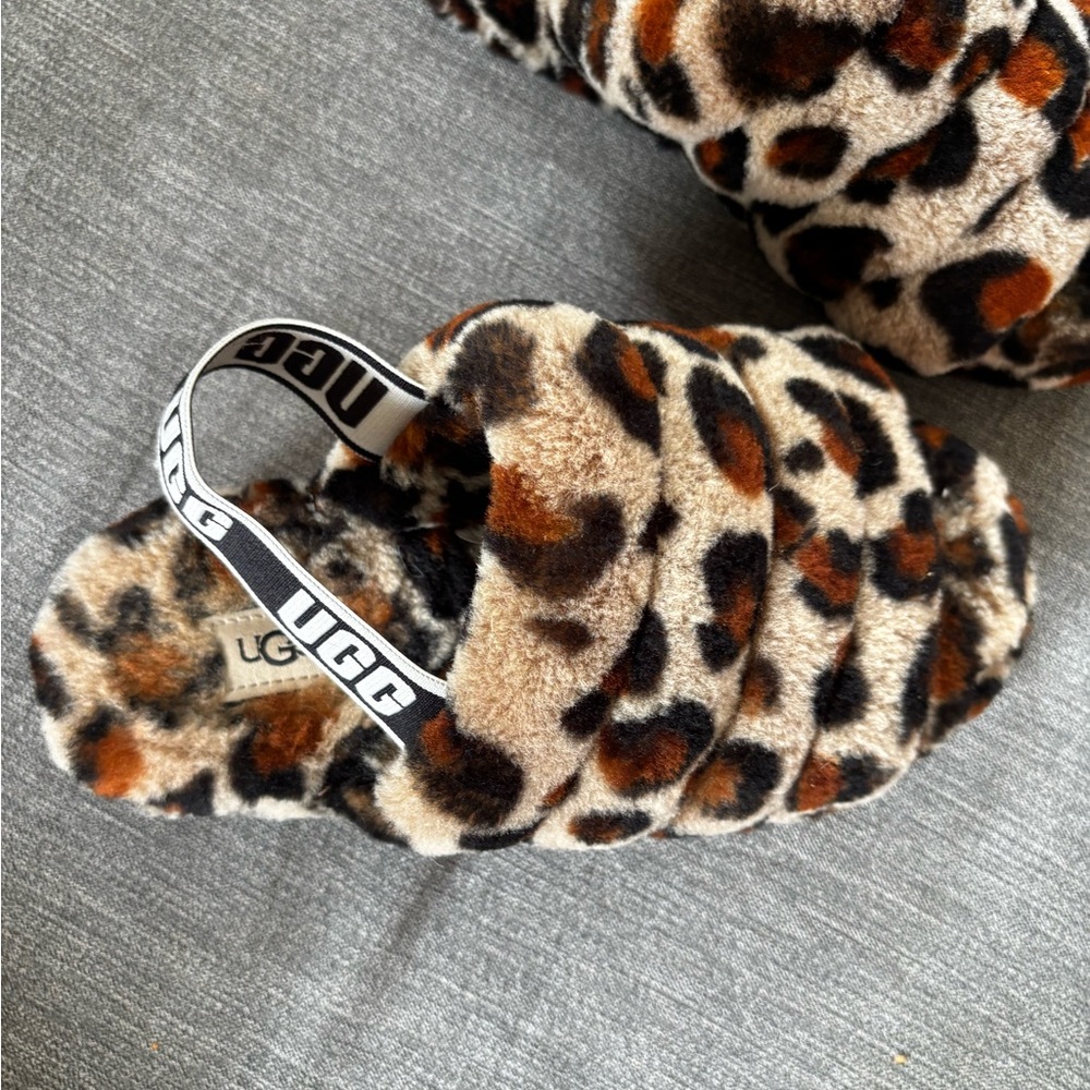 UGG Leopard Fuzz Slide Sandals - Brown/Black/Cream - Picture 5 of 9